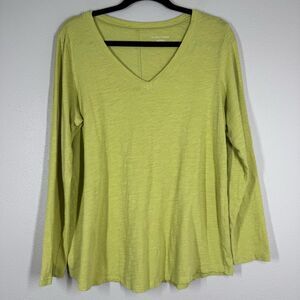Eileen Fisher Organic Cotton Long Sleeve T Shirt Green Lightweight Womens Medium